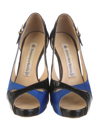 Domenico Vacca Patent Leather Colorblock Pattern Slingback Pumps