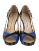 Domenico Vacca Patent Leather Colorblock Pattern Slingback Pumps