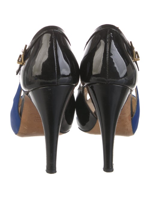 Domenico Vacca Patent Leather Colorblock Pattern Slingback Pumps