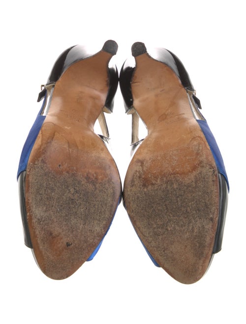 Domenico Vacca Patent Leather Colorblock Pattern Slingback Pumps