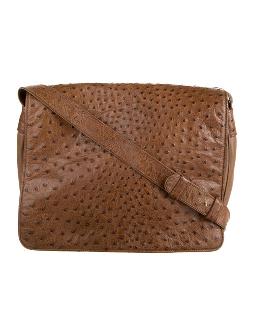 Donna Karan Ostrich Messenger Bag Brown