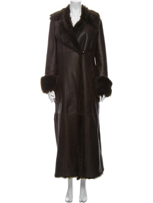 Donna Karan Leather Faux Fur Coat Brown