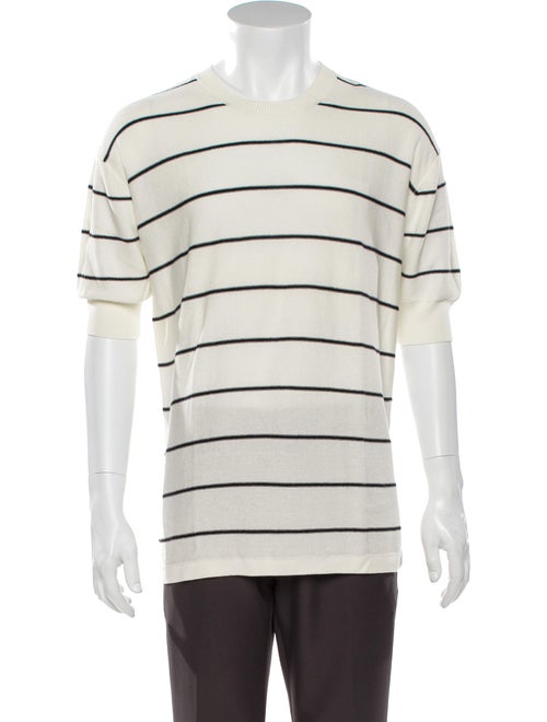 Donna Karan Striped Crew Neck Pullover White