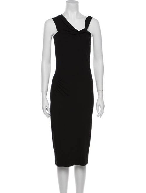 Donna Karan V-Neck Midi Length Dress Black