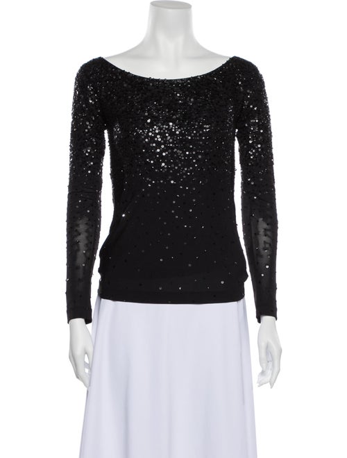 Donna Karan Bateau Neckline Long Sleeve Top Black
