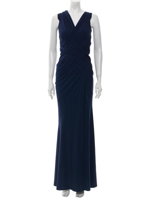 Donna Karan V-Neck Long Dress Blue