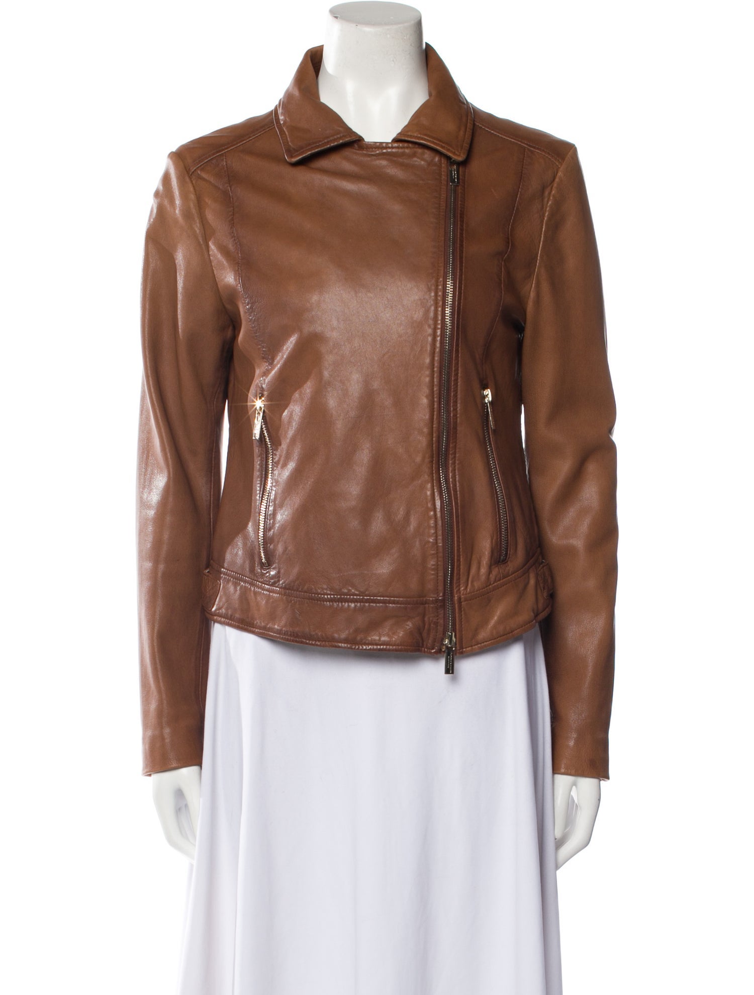 Donna Karan Leather Biker Jacket - Brown Jackets, Clothing