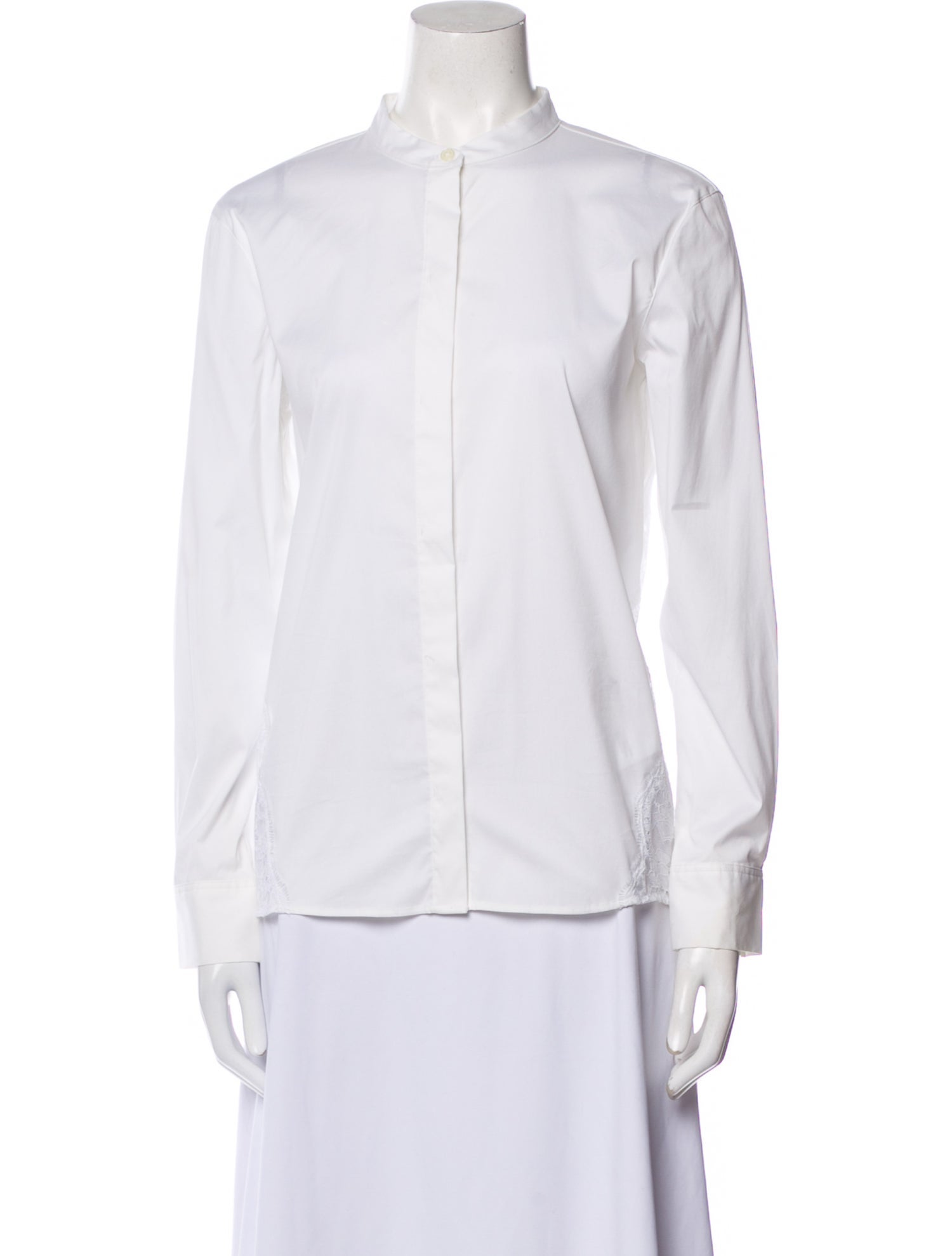 Donna Karan Mock Neck Long Sleeve Button-Up Top