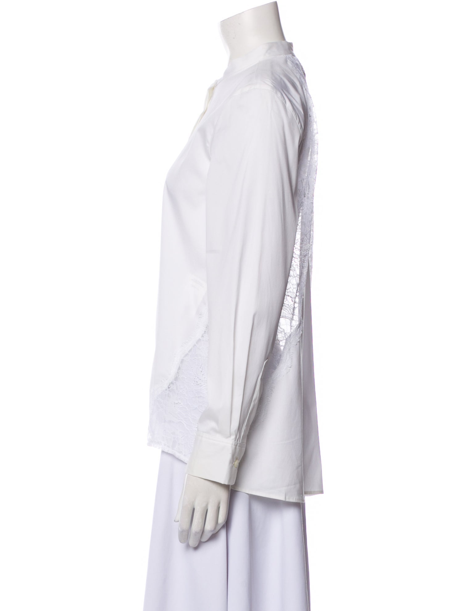 Donna Karan Mock Neck Long Sleeve Button-Up Top