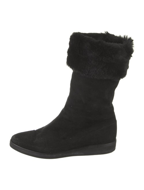 Donna Karan Suede Fur Trim Boots