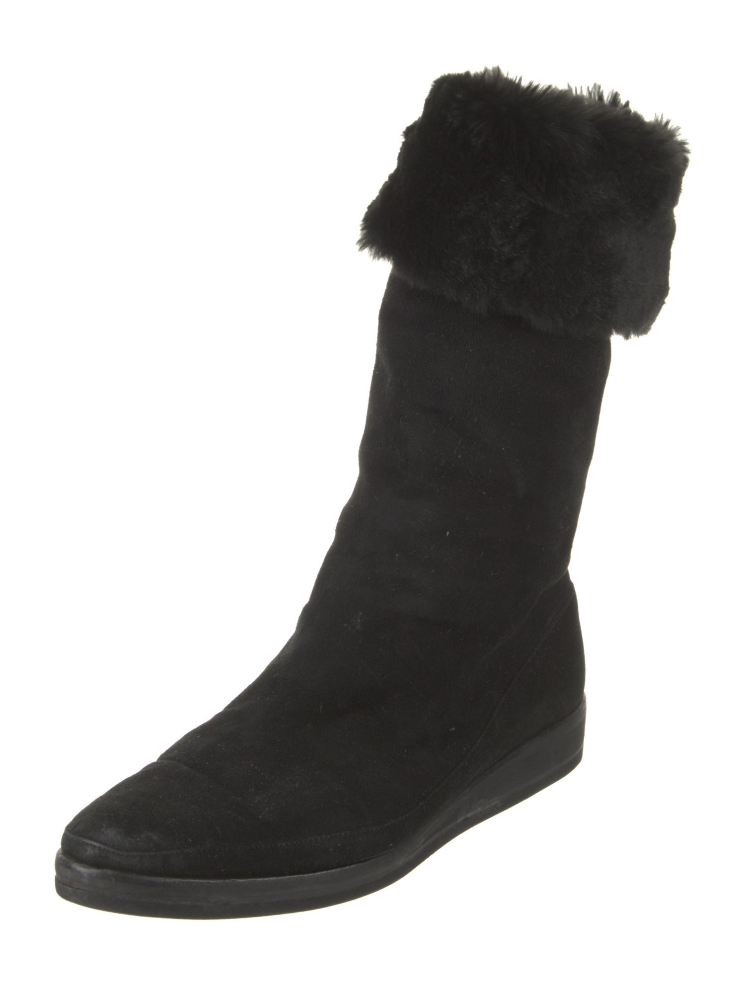 Donna Karan Suede Fur Trim Boots