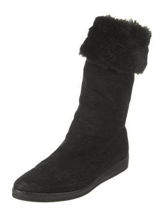 Donna Karan Suede Fur Trim Boots