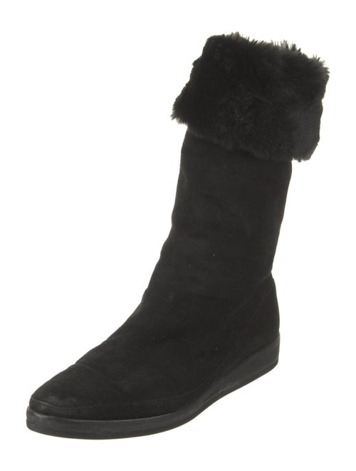 Donna Karan Suede Fur Trim Boots