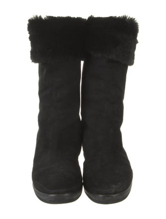Donna Karan Suede Fur Trim Boots