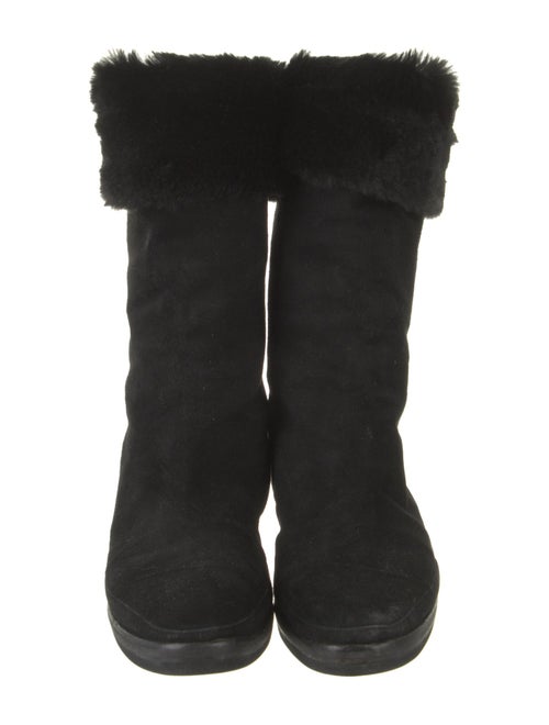 Donna Karan Suede Fur Trim Boots