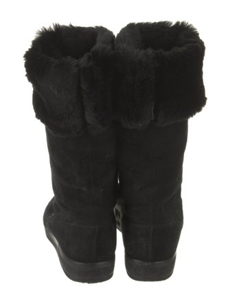 Donna Karan Suede Fur Trim Boots
