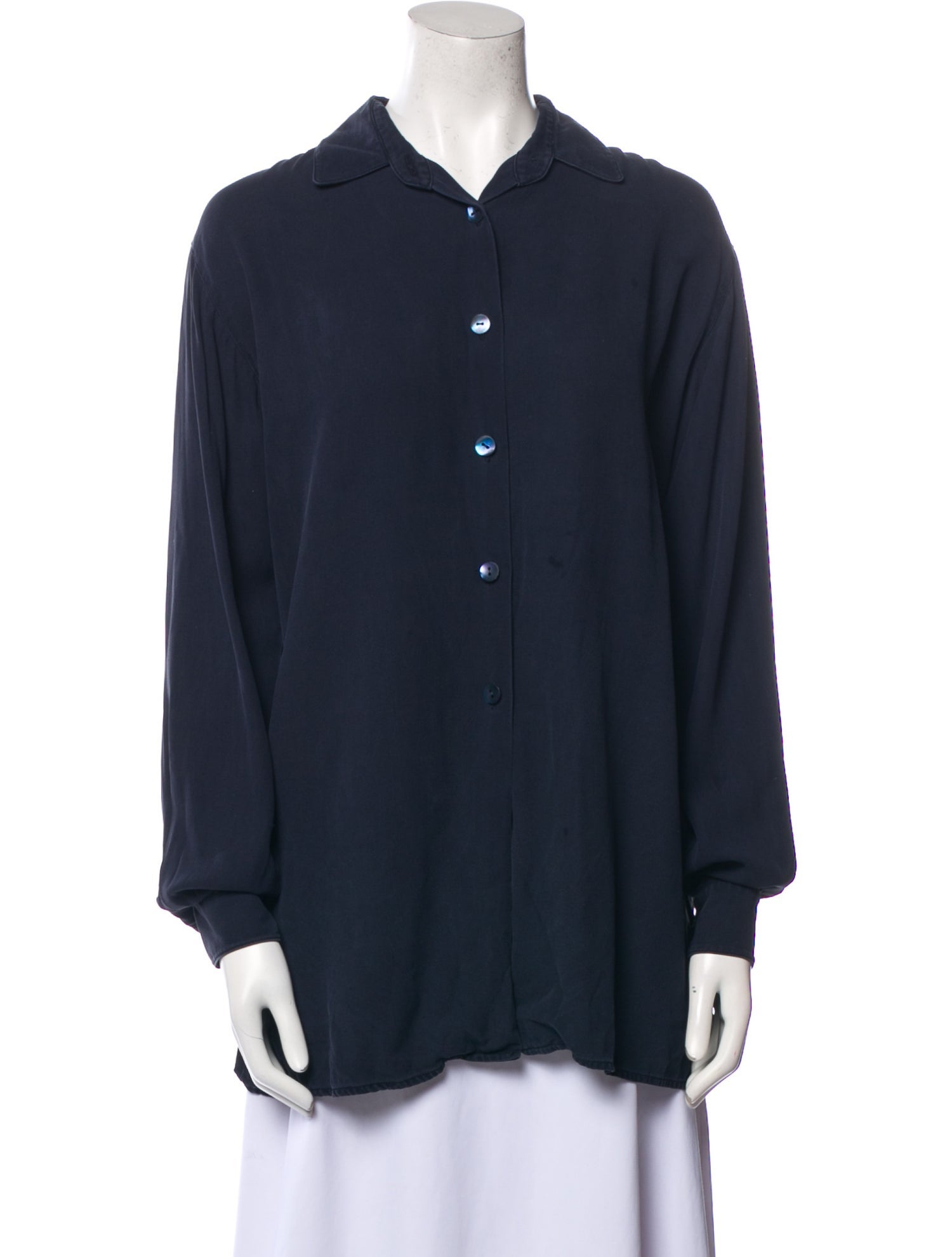 Donna Karan Silk Long Sleeve Button-Up Top