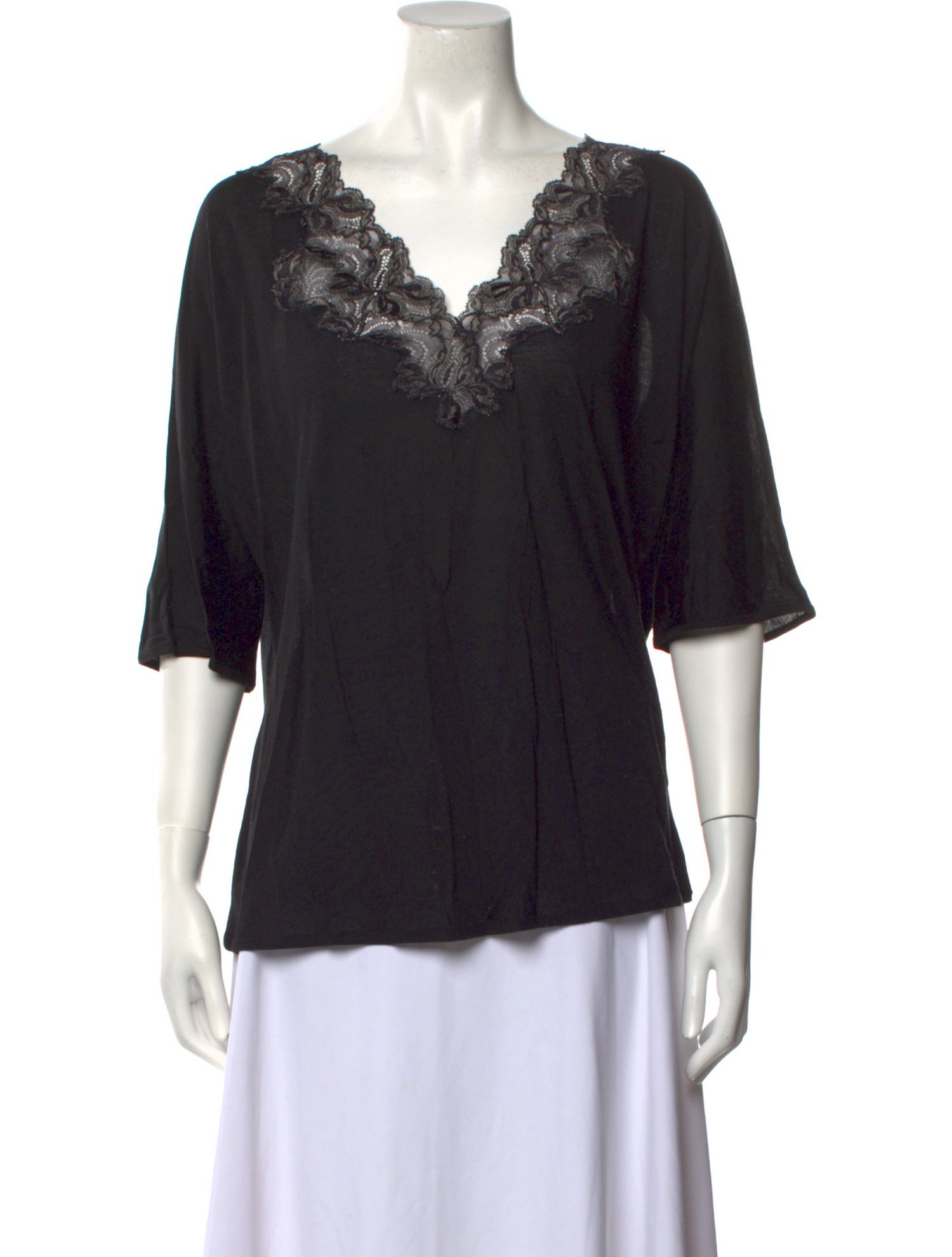 Donna Karan V-Neck Three-Quarter Sleeve Blouse
