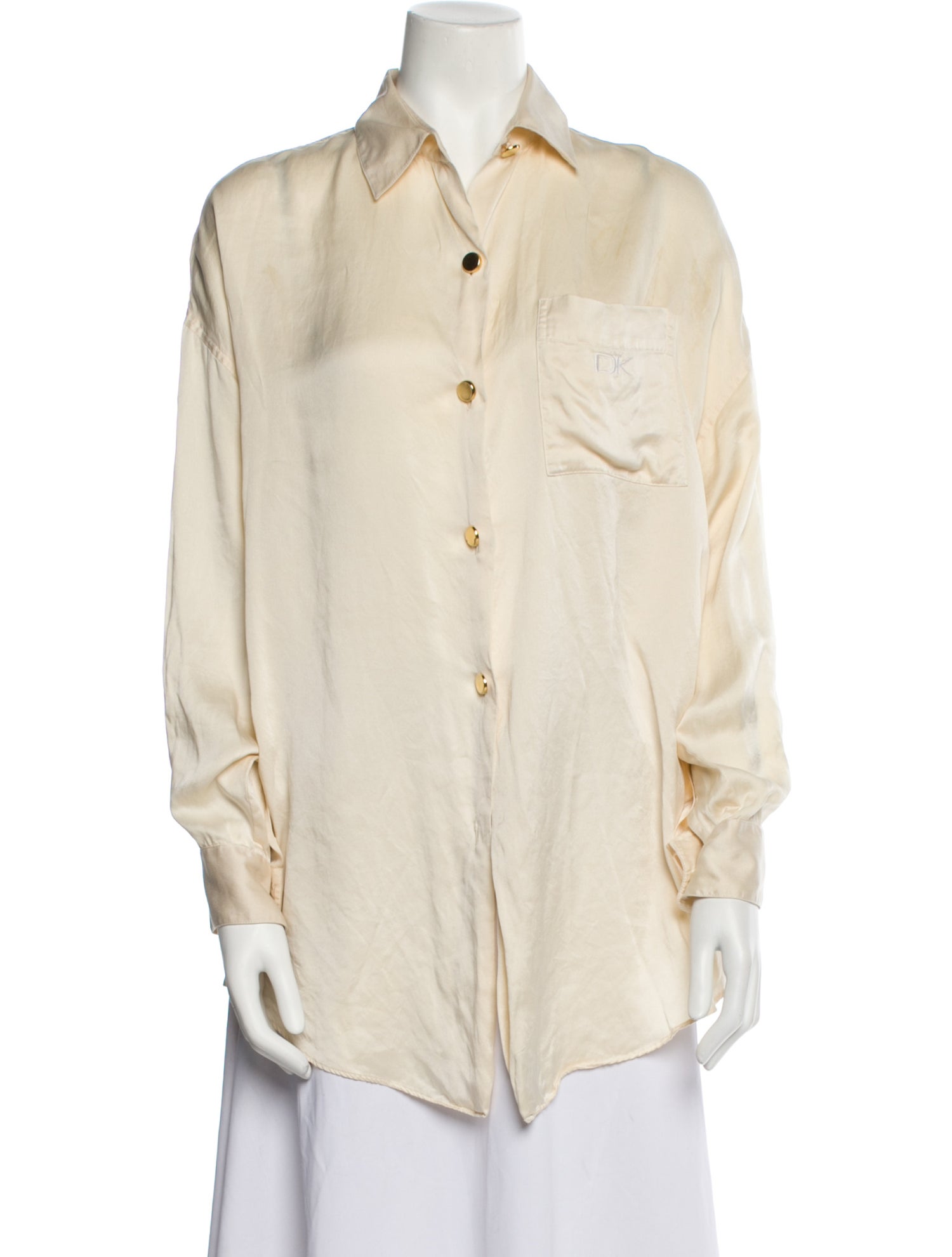 Donna Karan Silk Long Sleeve Button-Up Top