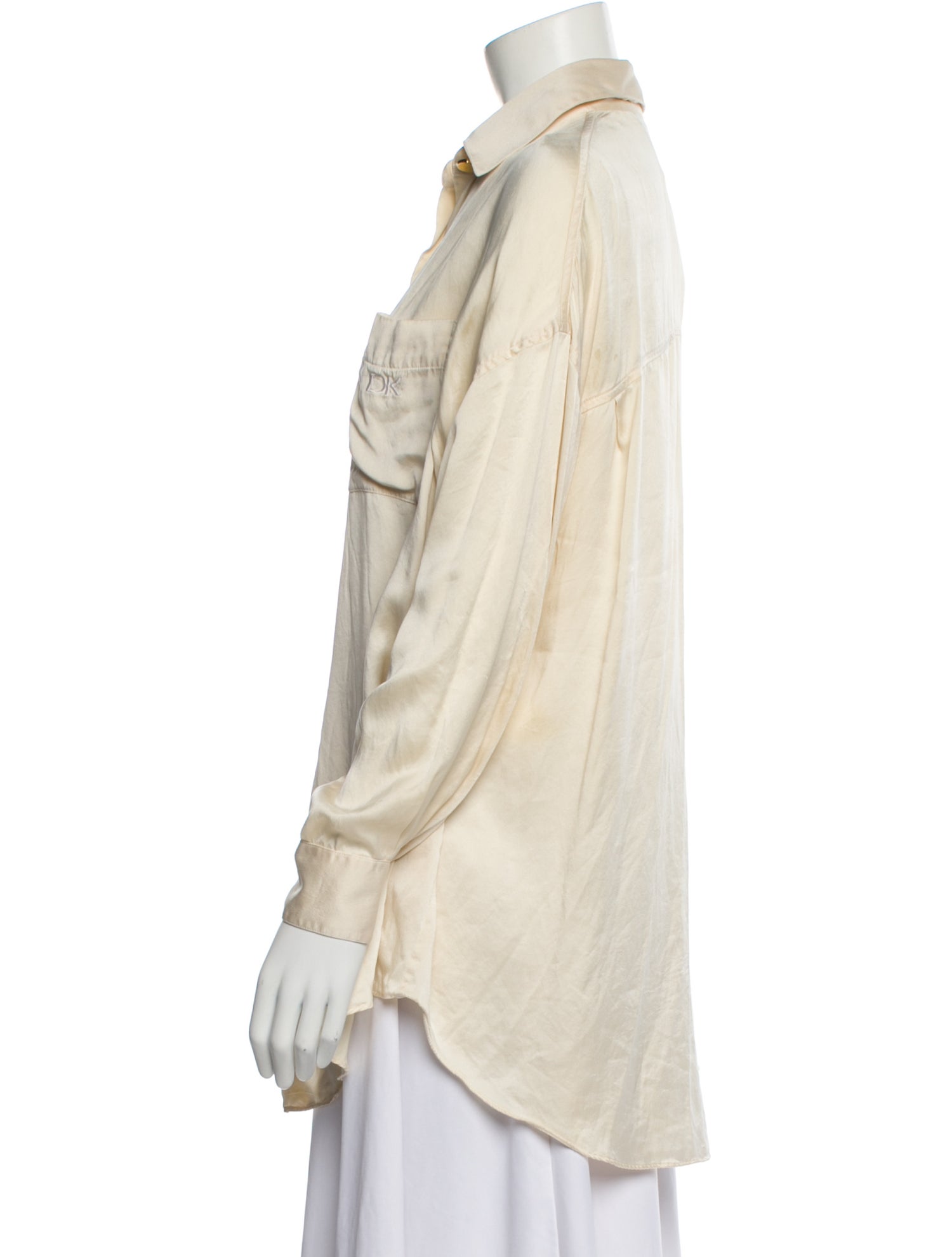 Donna Karan Silk Long Sleeve Button-Up Top