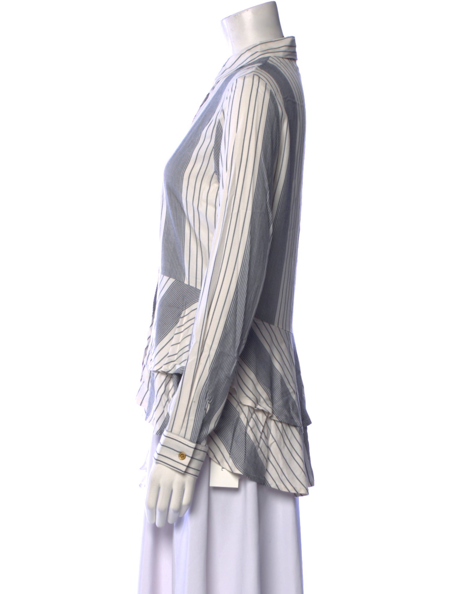 Donna Karan Striped Long Sleeve Button-Up Top