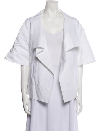 Donna Karan Open Front Short Sleeve Button-Up Top