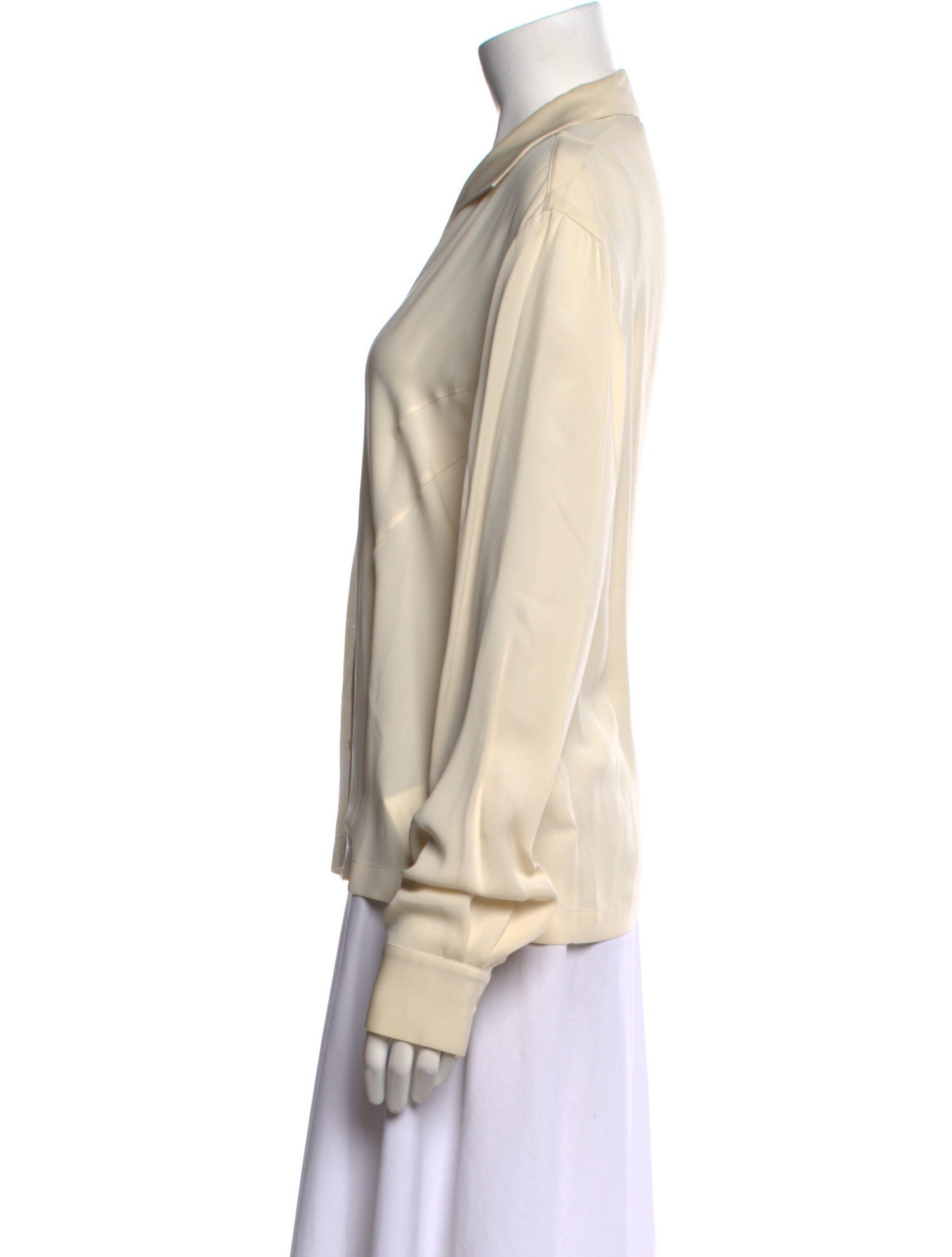 Donna Karan Silk Long Sleeve Button-Up Top