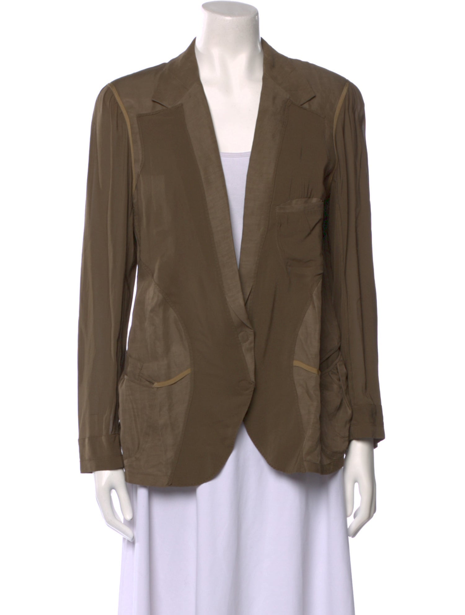 Donna Karan Plunge Neckline Long Sleeve Blouse