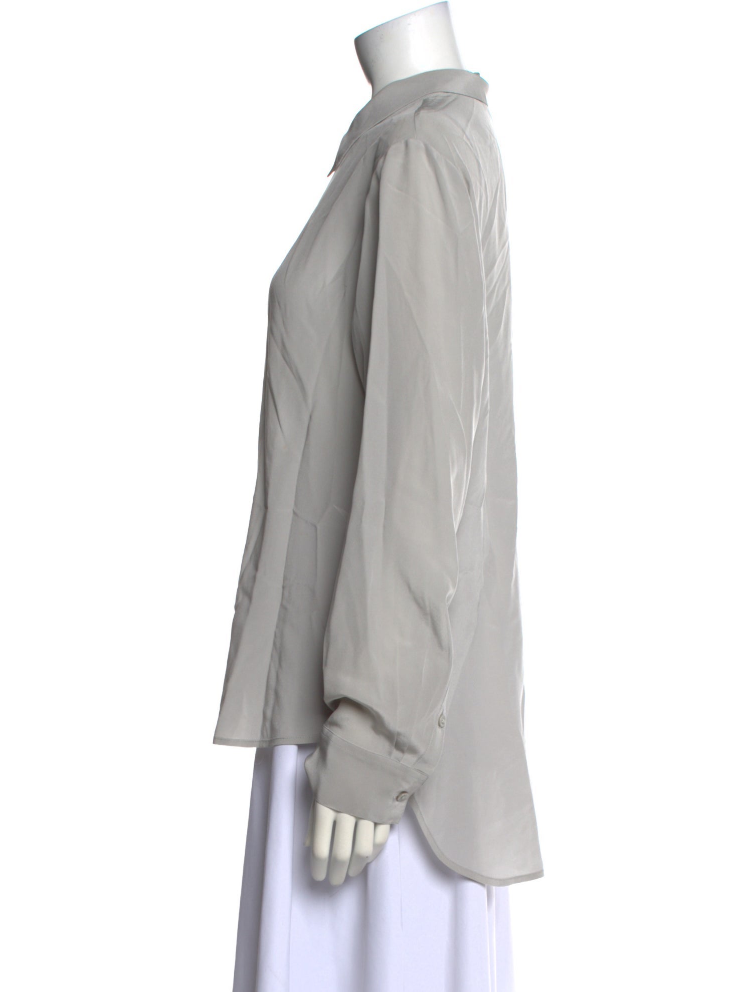 Donna Karan Silk Long Sleeve Button-Up Top