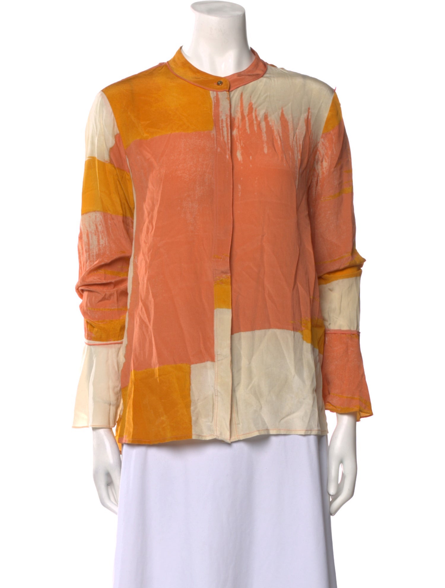 Donna Karan Silk Printed Button-Up Top