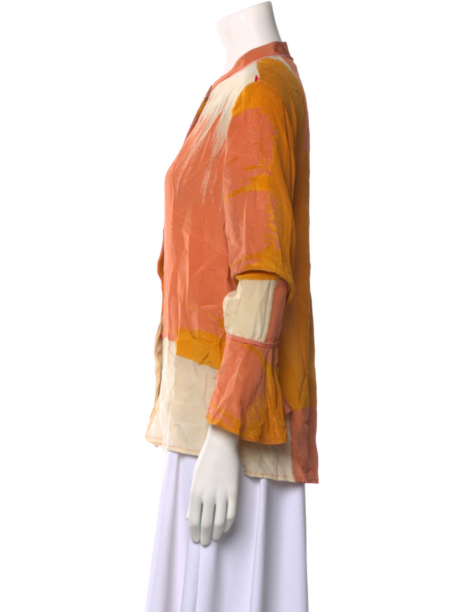 Donna Karan Silk Printed Button-Up Top