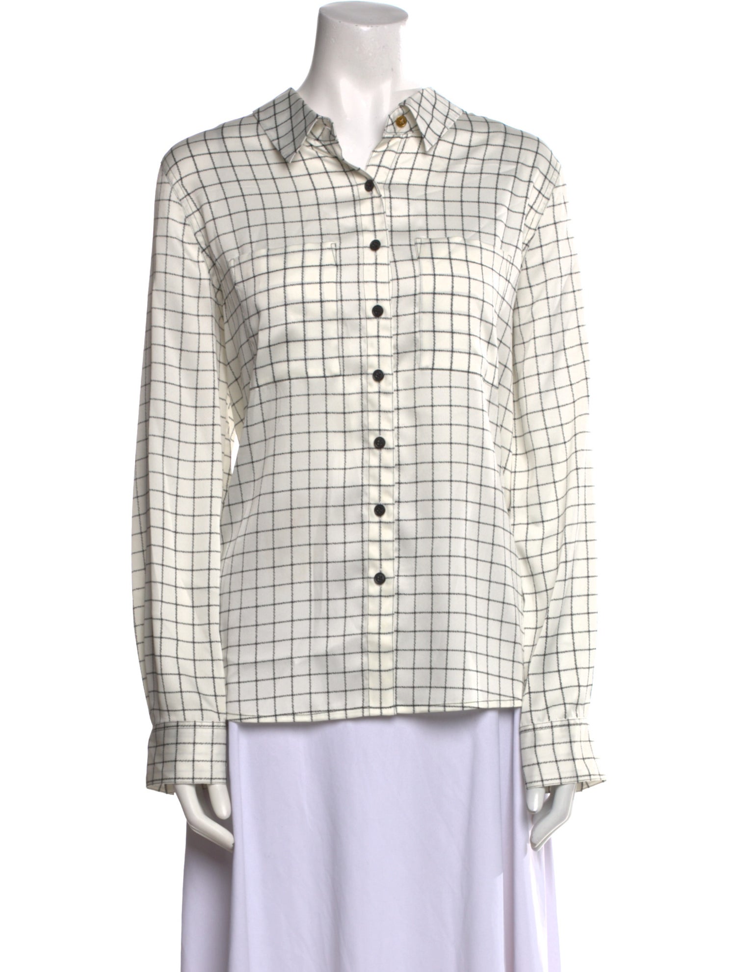 Donna Karan Plaid Print Long Sleeve Button-Up Top