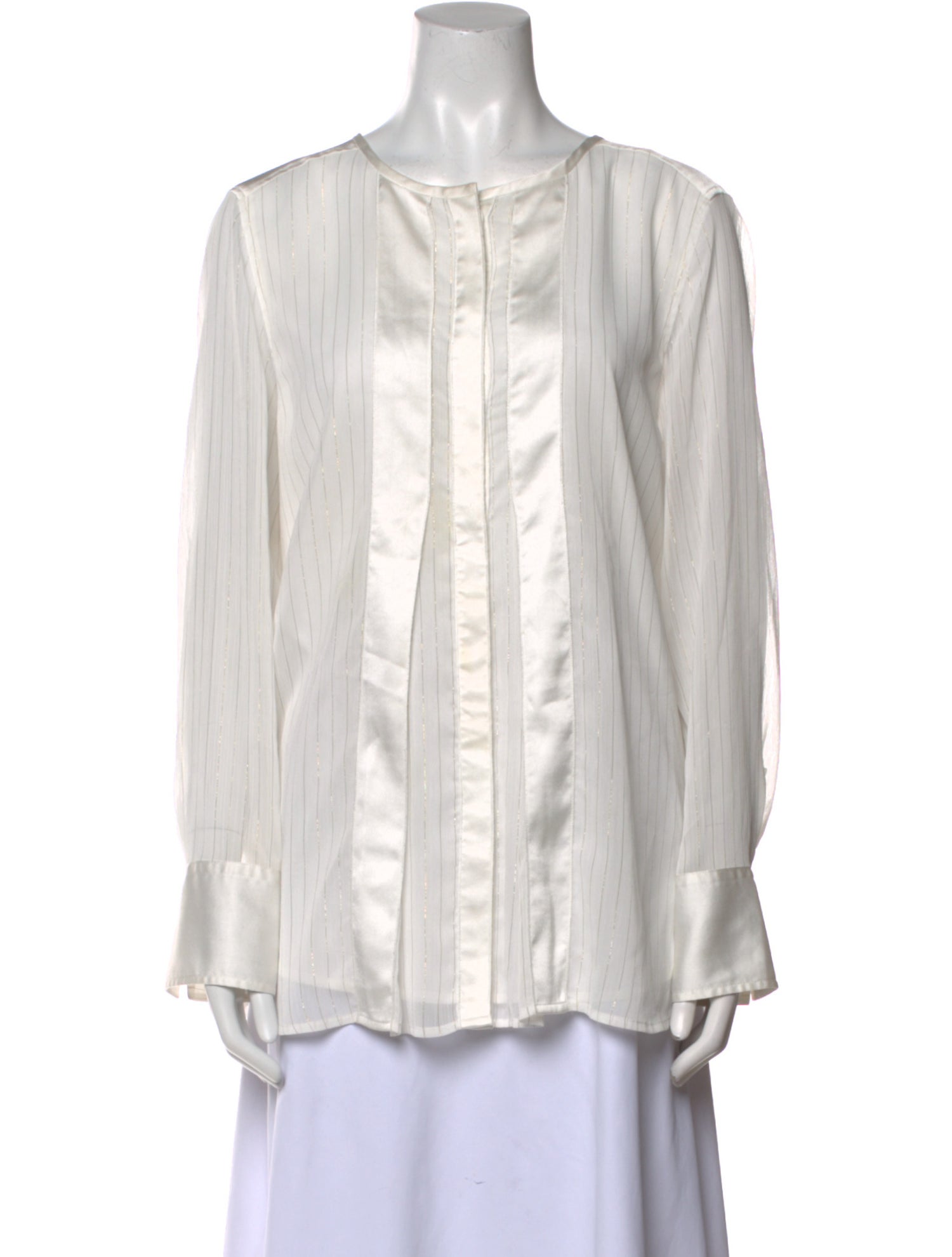 Donna Karan Scoop Neck Long Sleeve Button-Up Top