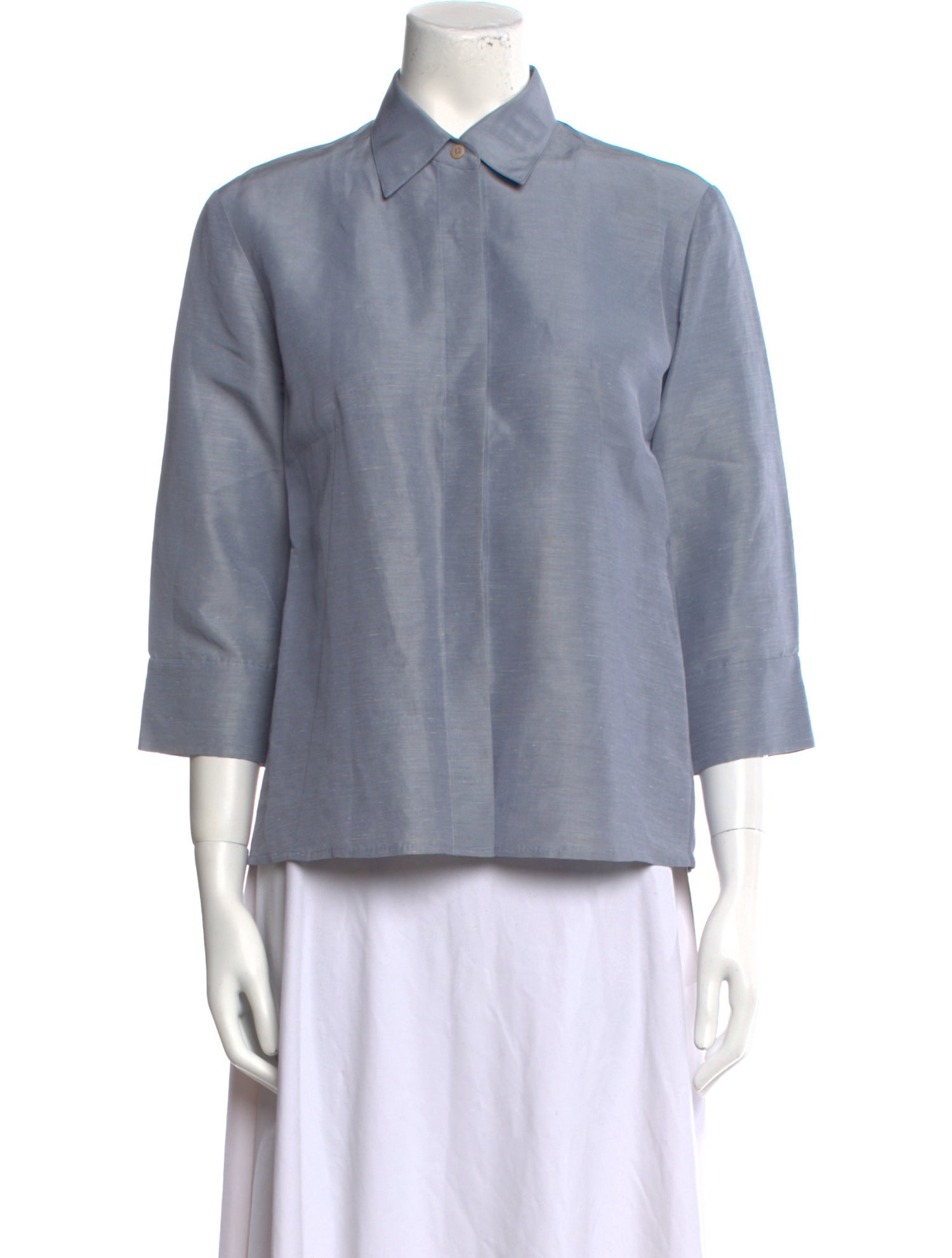 Donna Karan Linen Three-Quarter Sleeve Button-Up Top
