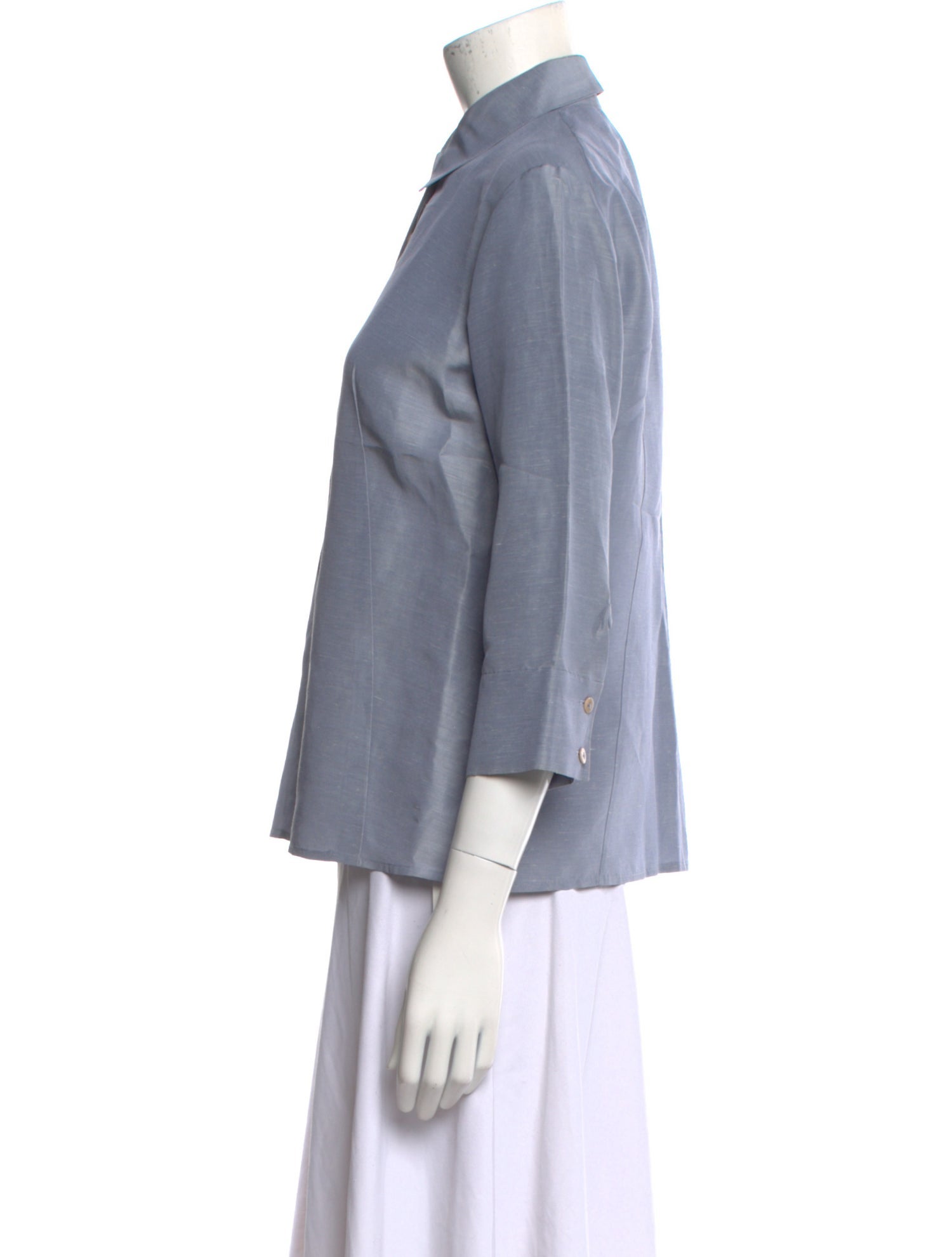 Donna Karan Linen Three-Quarter Sleeve Button-Up Top