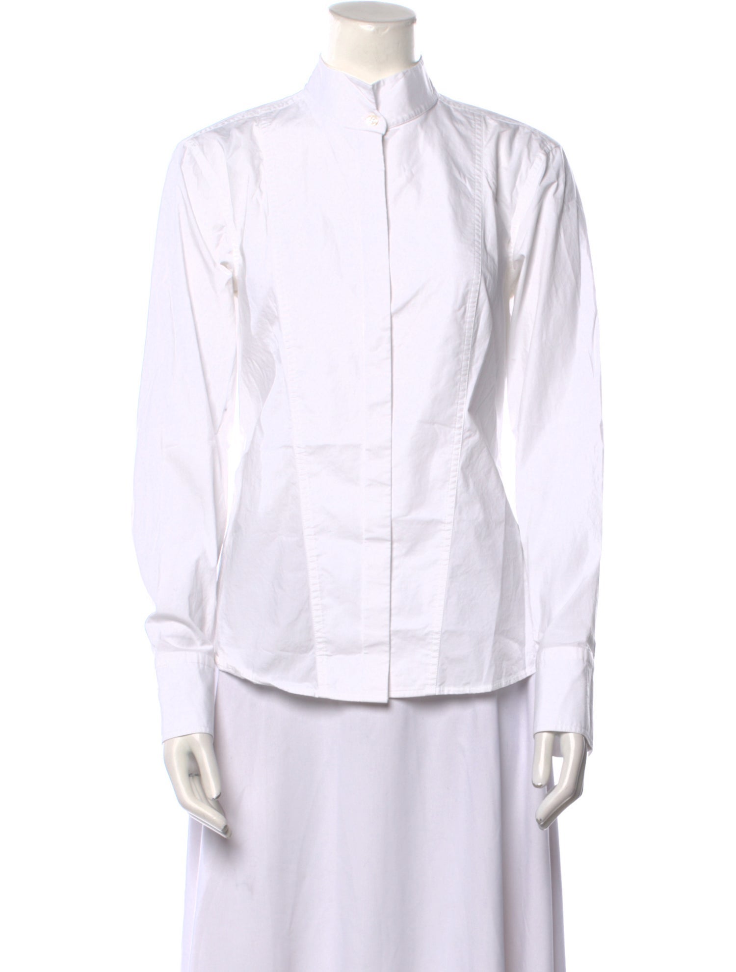 Donna Karan Mock Neck Long Sleeve Button-Up Top