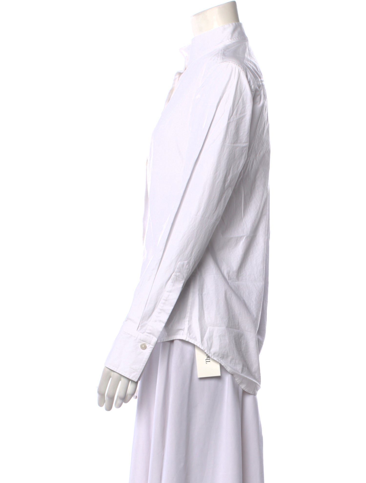 Donna Karan Mock Neck Long Sleeve Button-Up Top