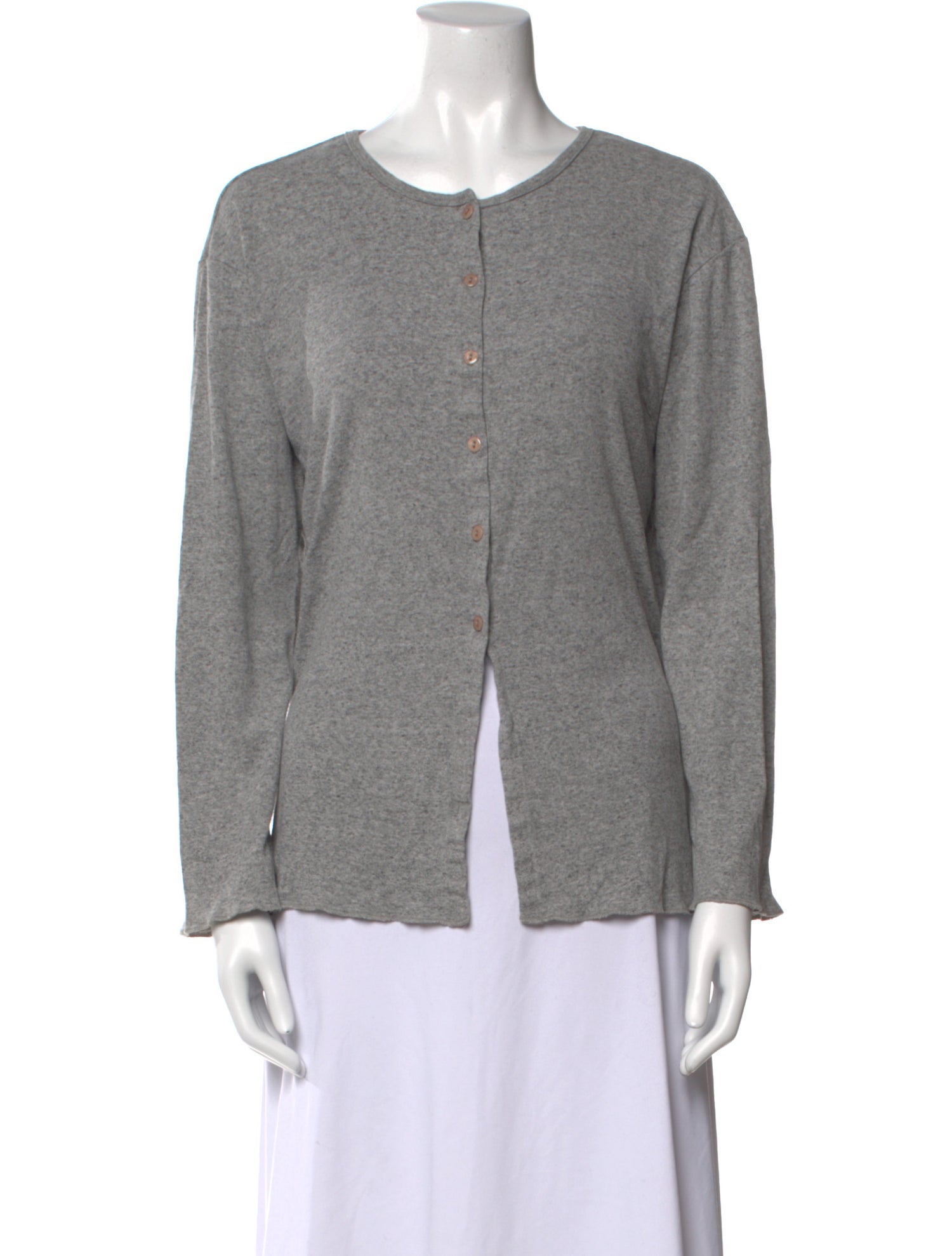 Donna Karan Scoop Neck Long Sleeve Button-Up Top