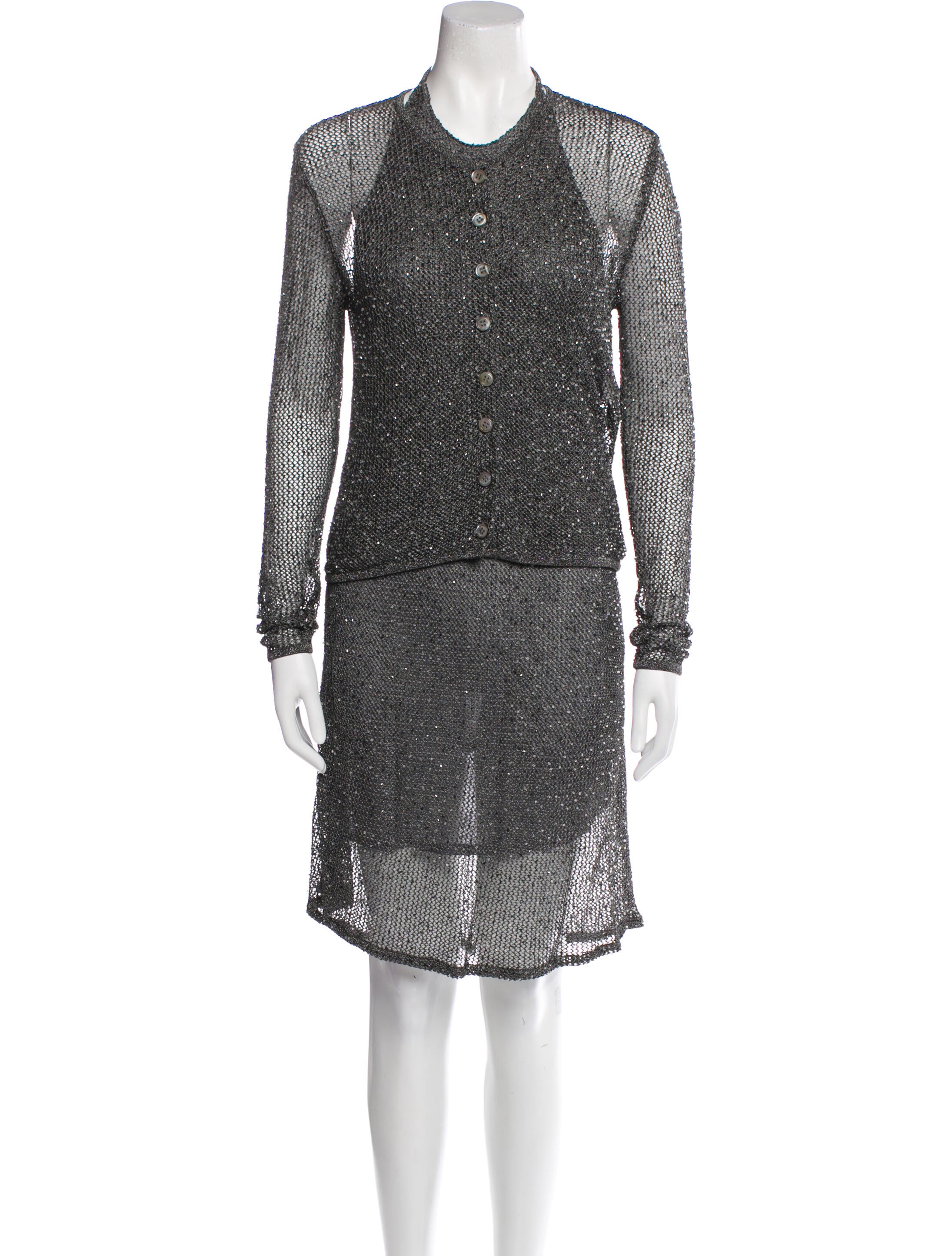 Donna Karan Lace Pattern Sequin Embellishments Dress Set