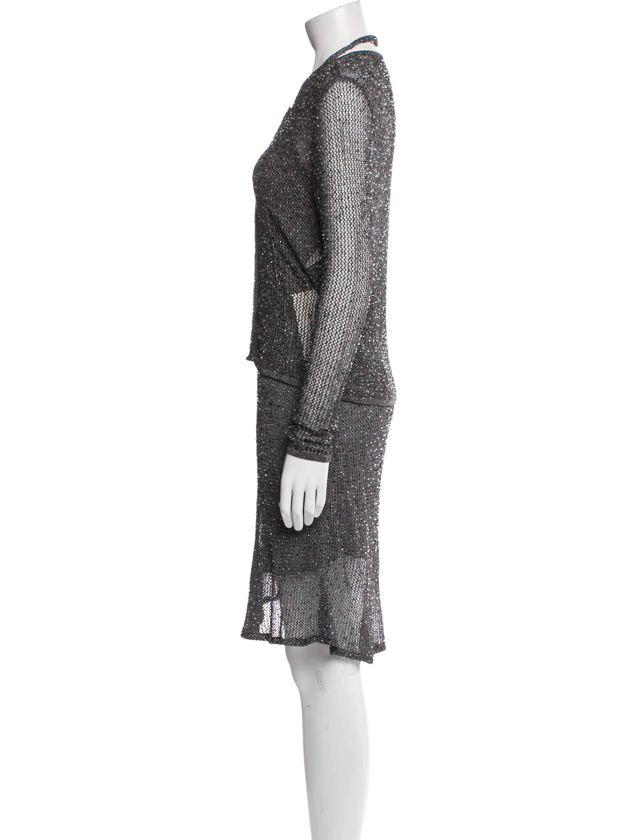 Donna Karan Lace Pattern Sequin Embellishments Dress Set