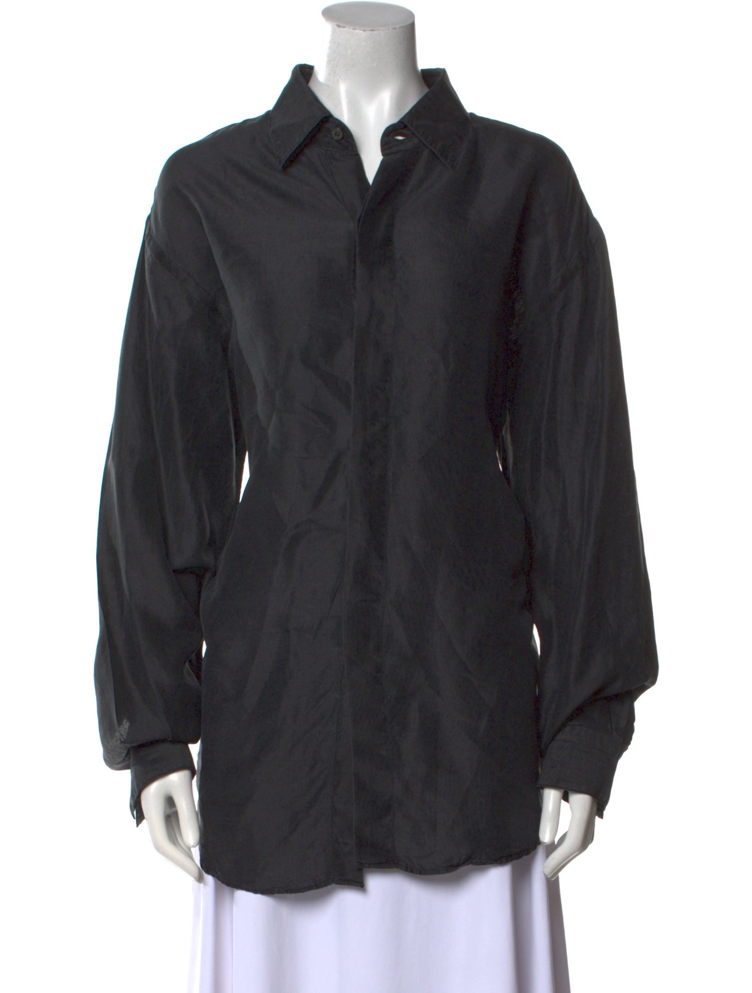 Donna Karan Silk Long Sleeve Button-Up Top