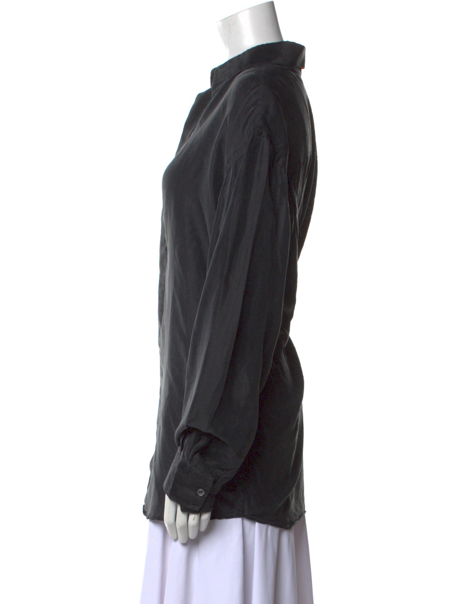 Donna Karan Silk Long Sleeve Button-Up Top