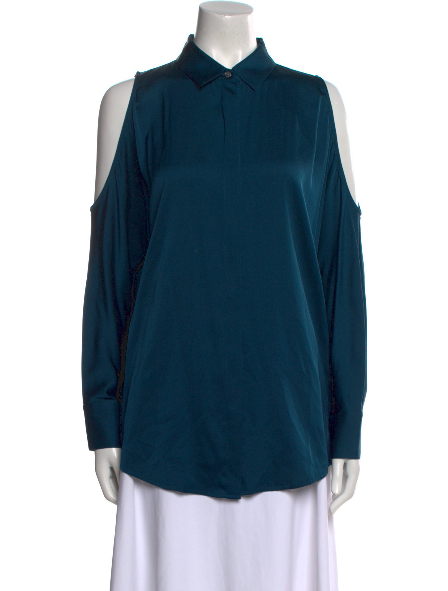 Donna Karan Silk Long Sleeve Button-Up Top