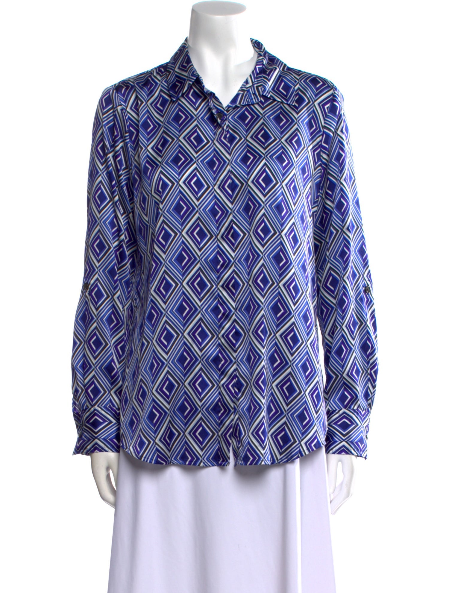 Donna Karan Printed Long Sleeve Button-Up Top