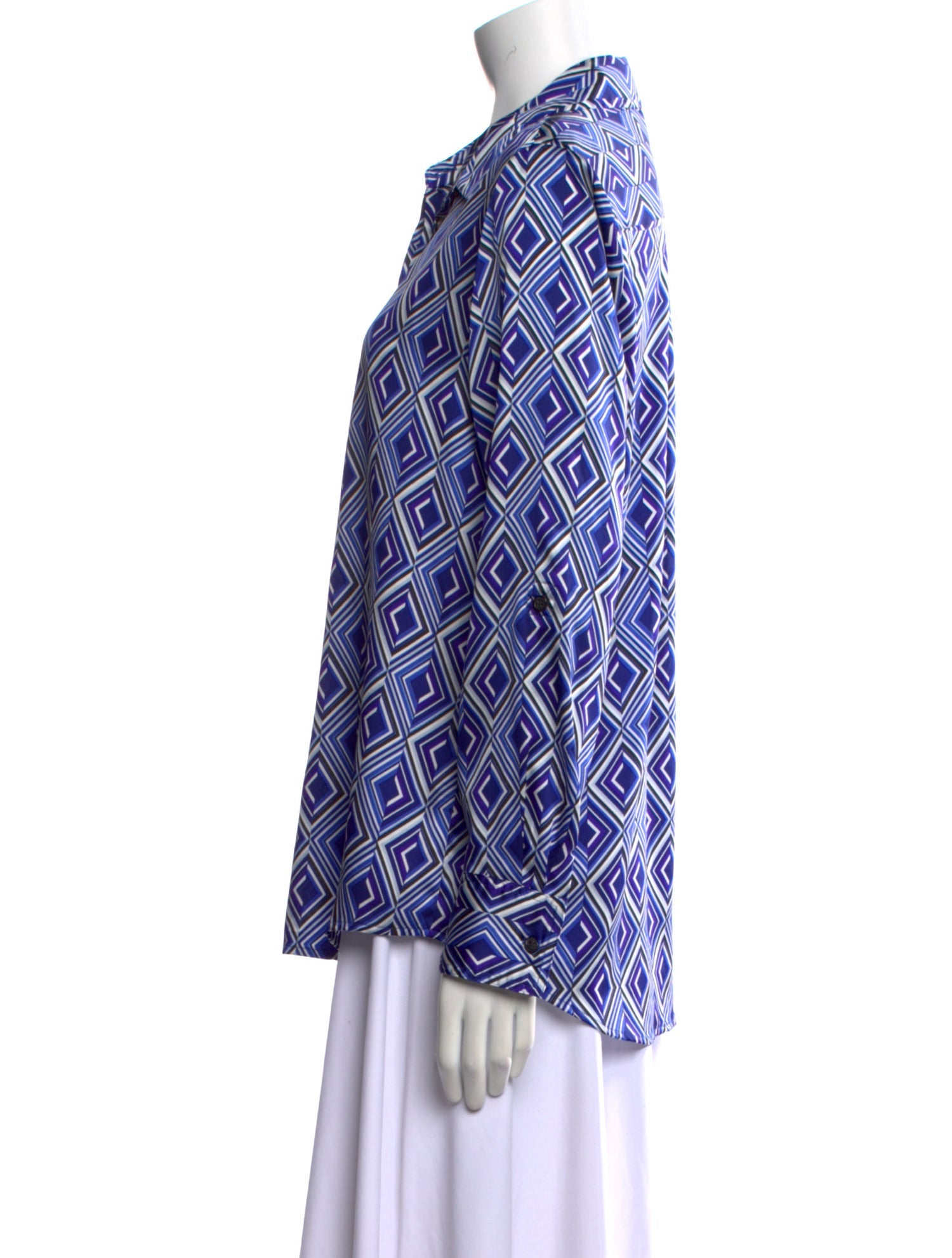 Donna Karan Printed Long Sleeve Button-Up Top