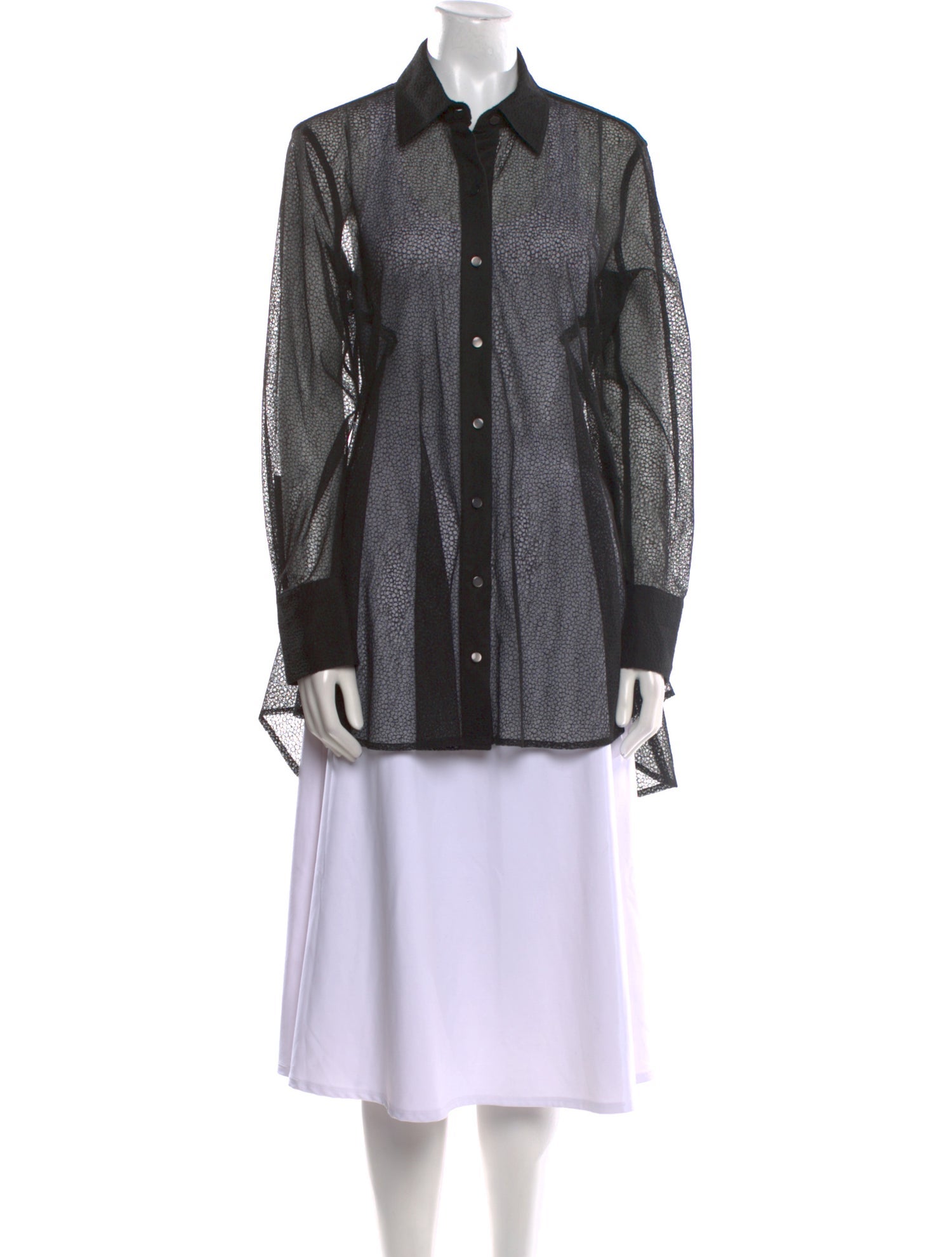 Donna Karan Lace Pattern Long Sleeve Button-Up Top