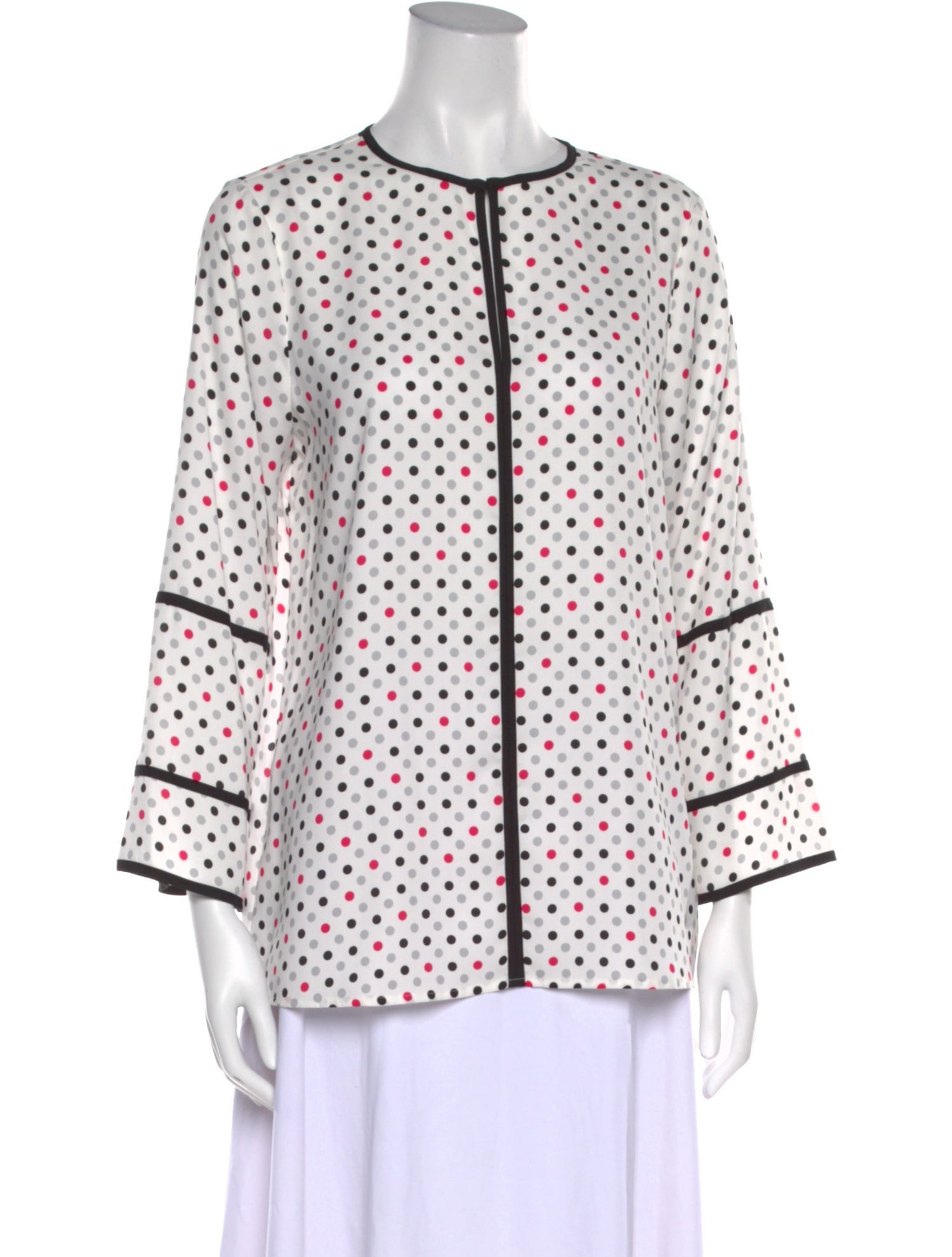 Donna Karan Polka Dot Print Crew Neck Blouse