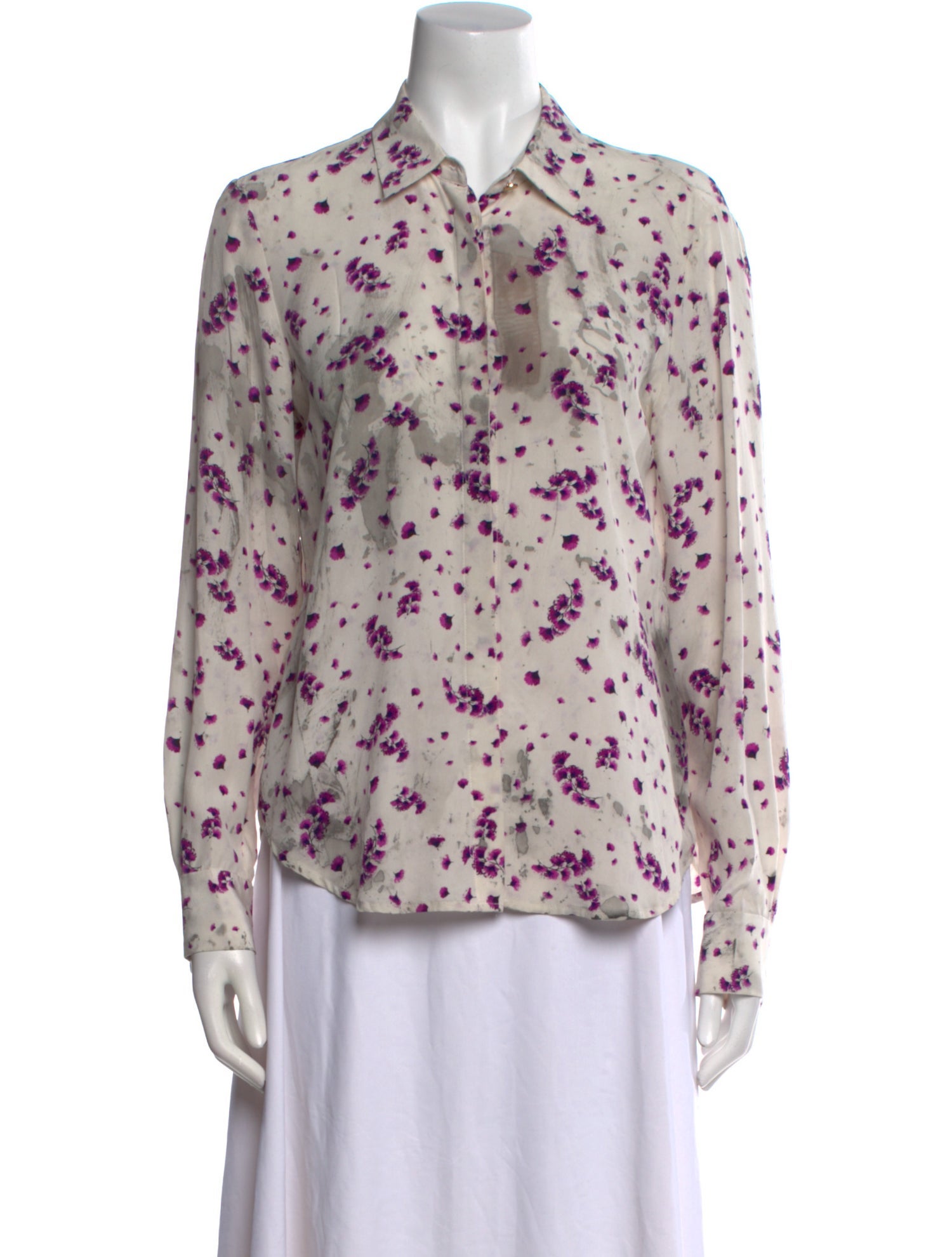 Donna Karan Silk Floral Print Button-Up Top
