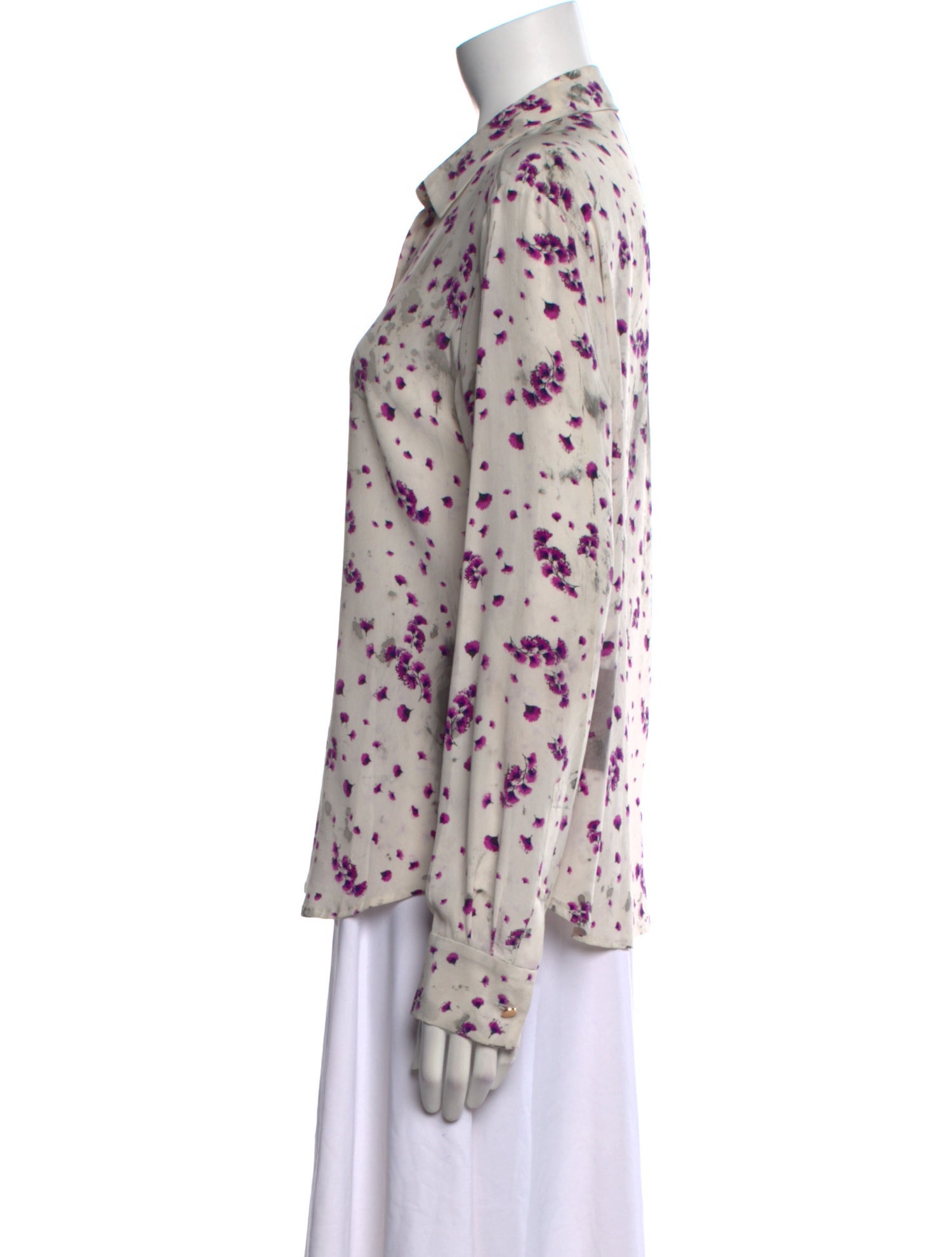 Donna Karan Silk Floral Print Button-Up Top