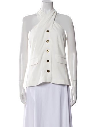 Donna Karan Halterneck Sleeveless Button-Up Top